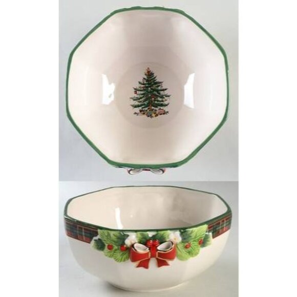 Spode Christmas Tree 9" Octagonal Serving Bowl - Picture 1 of 1